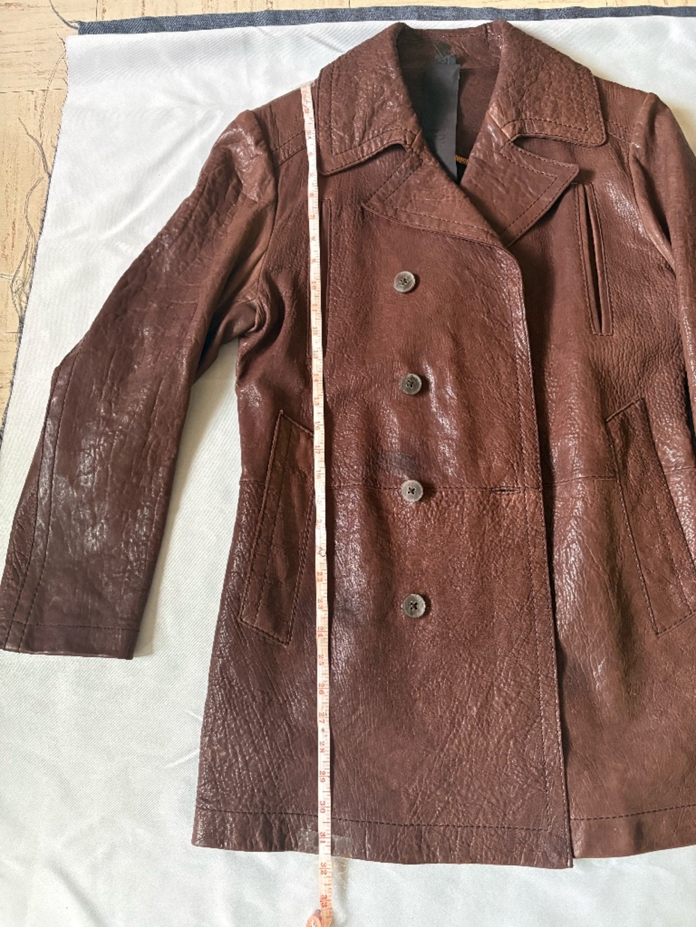 OFF-PR STYLE MEN'S BROWN LEATHER DOUBLE-BREASTED COAT SIZE 48 - Picture 15 of 16